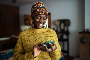 Woman looking at cell phone